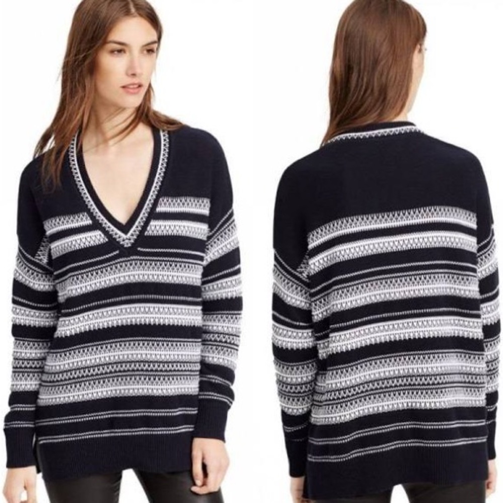 Vince. Oversized V-Neck Striped Sweater Size M